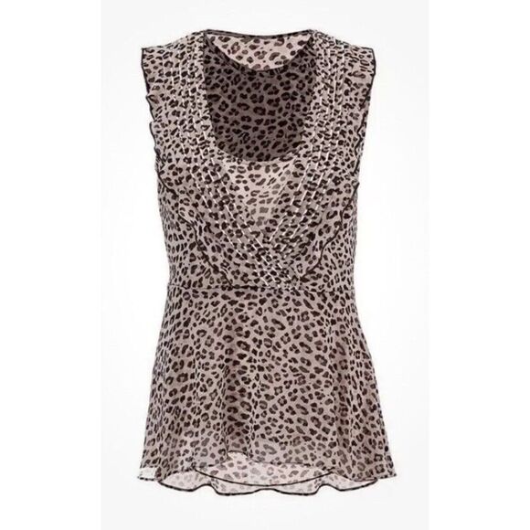 Cabi #3612 Leopard Flutter Ruffle Tank Top Blouse Womens Sz S Sheer Animal Print - Picture 1 of 7